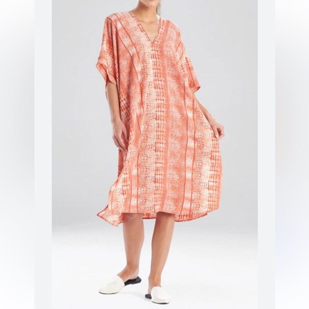 Natori Red Orange Printed Kaftan Tunic